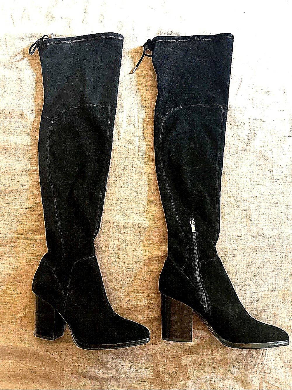 Marc Fisher LTD Yuna OTK Boots Black Faux Suede Block Heel Size 9